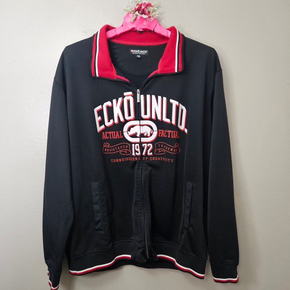 Ecko Unltd Black/Red Track Jacket Mens XXL Rhino Streetwear Y2K Sk8tr Bloccore